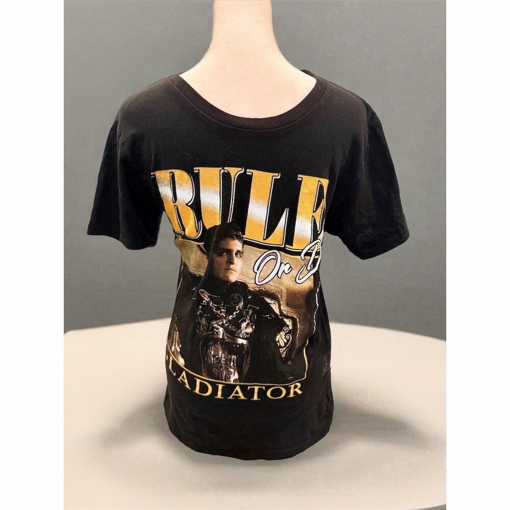 Rule Or Die Gladiator Graphic T-Shirt Womens Size M Black Short Sleeve